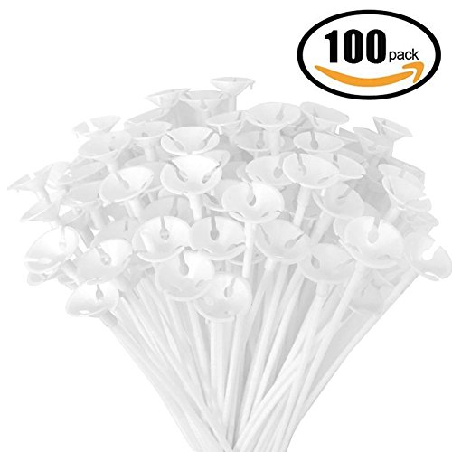 IBanana Balloon Sticks, 100 Pcs Plastic Thicken Milk-White Balloon Sticks Holders with Cups Suit for Wedding, Birthday, Holidays, Anniversary, Party Decor (Milk-White-100pcs)