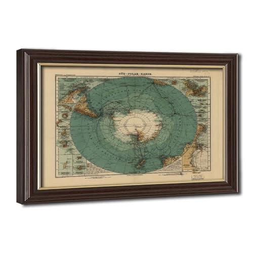 Impression sur toile carte Antarctique 1912 avec cadre suspendu 20x30 cm