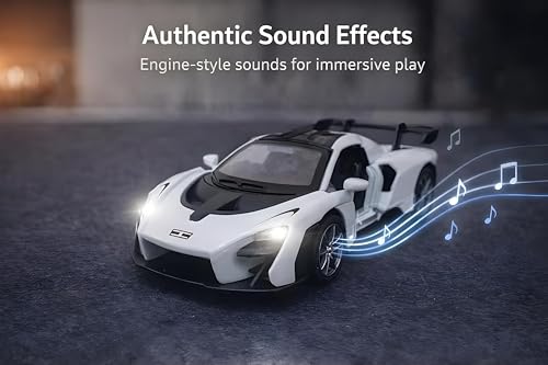 Image of 1:36 Die Cast McLaren Toy Car with Light & Sound, Pull Back Action Metal Sports Car Model with Openable Doors, LED Lights & Music, Toy Car for Kids Boys Girls & Collectors (White)