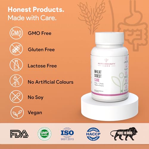 Image of Autoimmunity Care Wheat Digest Care |Wheat Gluten Digestive Enzyme Supplement for Wheat & Gluten |Helps Digest Wheat, Maida & Grains |Digestive Enzymes for Bloating, Gas & Gut Health | 60 Caps & Doses