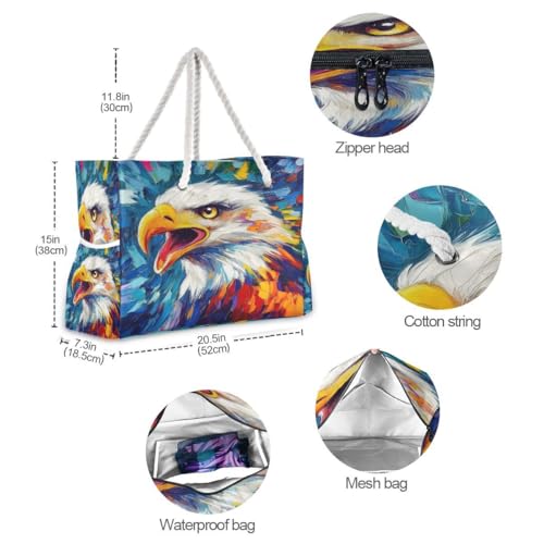 Large Beach Bags Totes Canvas Tote Shoulder Bag Eagle Water Resistant Bags for Gym Travel Daily4