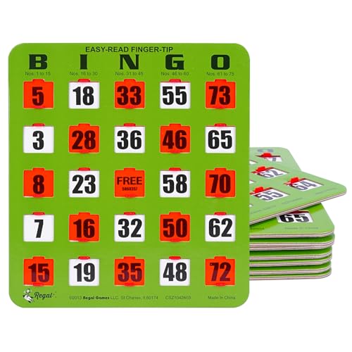Regal Bingo Bulk Bingo Cards with Sliding Windows - Reusable Large Print Bingo Game Cards for Adults Large Group - 10 Pack Green