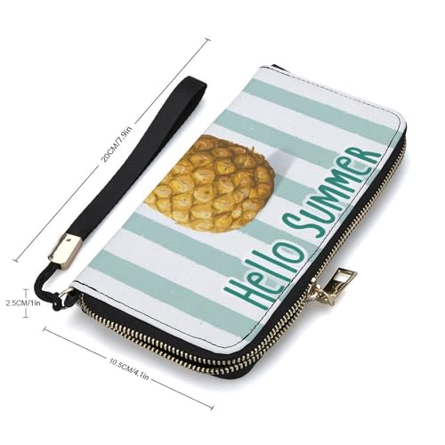 Cute Pineapple Hello Summer PU Leather Clutch Long Bifold Wallet, Coin Purse Credit Pass Case, Durable Card-Holder Money Storage for Women Men2