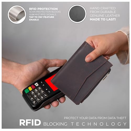 Image of Oak Leathers Leather Wallet For Women - Small RFID Coin Purse Credit Card & ID Holder for Ladies, Gift for Women's, Bifold Wallets (Crazy Horse Brown)