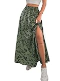 Avanova Women Boho Floral Slit Maxi Skirt Split Thigh High Waisted Long Skirts Green Floral Medium