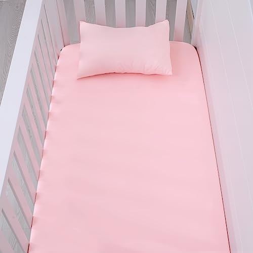Image of JISEN 3 Piece Crib Bedding Set Soft Baby Ruffle Crib Comforter Set with Quilt, Sheet, Pillowcase - Nursery Bedding for Boys or Girls Pink
