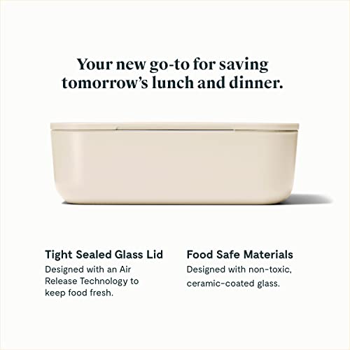 Caraway-Glass-Food-Storage-10-Cup-Glass-ContainerCeramic-Coated-Food-ContainerEasy-to-Store-Non-Toxic-Non-Stick-Lunch-Box-Container-with-Glass-Lids-Dishwasher-OvenSquare-ShapeCream