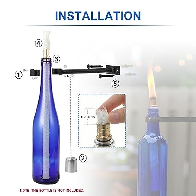 LANMU Wine Bottle Torch Kit, Outdoor Patio Wall Mount Holder with Wick, Porch Whiskey Bottle Hardware Kit, DIY Homemade Decor