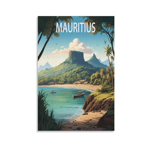 BaHeLs Poster de voyage vintage de l'île Maurice sur toile pour décoration murale salon, chambre à coucher 20 x 30 cm