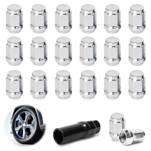 Yooyan 20 Radmuttern M12 x 1,5, Radmutterkappen, 60° Kegelbund Geschlossen, für mit Ford, Chrysler, Toyota, Hyundai, Kia, Honda, Mazda (Silber)