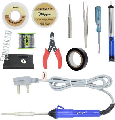 Hillgrove 11In Basic Complete 25W Soldering Iron Kit with 5 Meter Solder Wire, Desoldering Pump, Tester, Tape, Flux, Cutter, Wick 25 W Simple (Flat, Pointed Tip) (B084G13X1J) Amazon Price History, Amazon Price Tracker