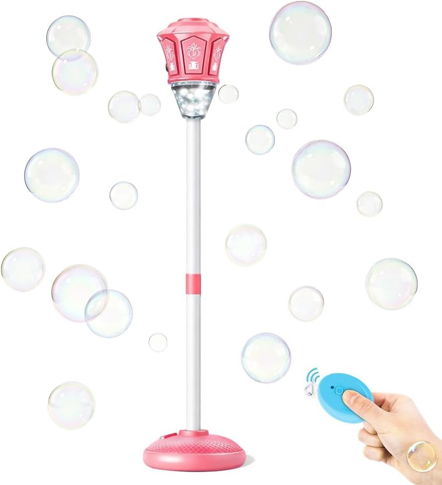 2026 Upgrade Automatic Bubble Machine for Kids Outdoor, Rechargeable Stand Bubble Maker Torch with Light Music, Adjustable Bubble Torch Garden Lamp for Outdoor Party Wedding Garden Patio (pink)