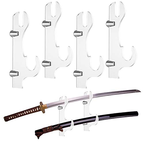 Skylety 4 Pieces Samurai Sword Stand Adjustable Sword Holder Wall Mount Katana Wakizashi Display Weapon Rack Sword Hanger Hooks 2 Tier (Black)