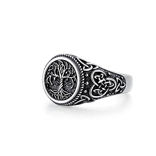 Tree of Life Celtic Knot Ring for Men S925 Sterling Silver Vintage Wide Celtic Knot Band Rings for Men Tree of Life Ring Celtic Knot Jewelry Vintage Wide Celtic Knot Tree of Life Ring for Men Boy