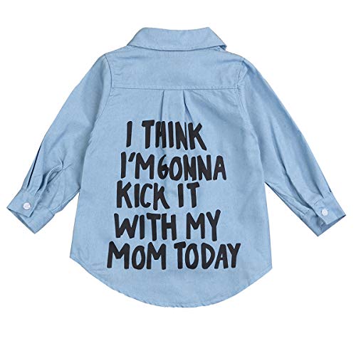 YOUNGER STAR Kids Little Boy Girl Denim Shirt Letter Print Long Sleeve Button Down Denim Top Blouse Jacket Coat Clothes (Black Letter, 4-5 Years)