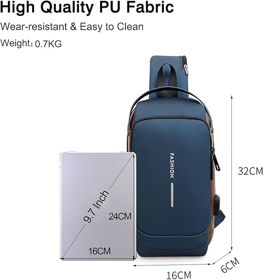 Image of TOURISTIANO Crossbody Sling Bag, Waterproof Polyester, Hard-Shell Anti-Theft with Built-in Password Lock, Slim Lightweight Travel Pack