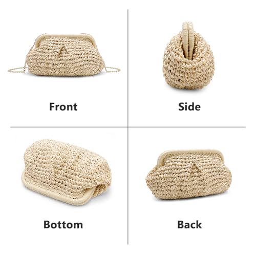 Gets Straw Clutch Purse for Women Cloud Dumpling Pouch Straw Crossbody Shoulder Handbag Summer Beach Woven Bag2