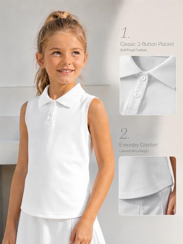 Image of Girls Sleeveless Polo Shirts Contrast Collar Tennis Golf Tank Tops Quick Dry Breathable Athletic Shirts