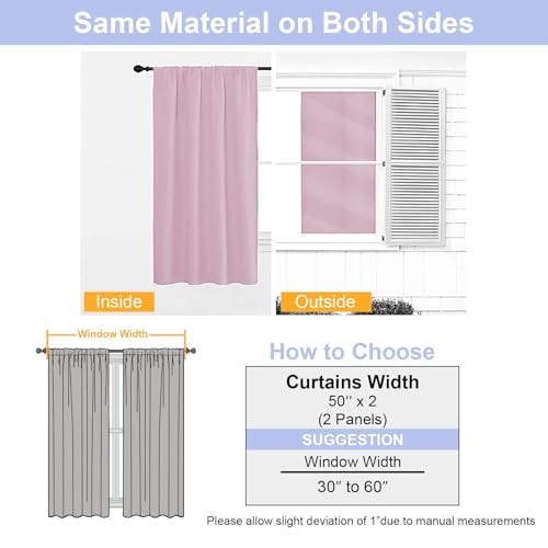 Image of Simplebrand Ava Pink Blackout Curtains for Bedroom 84 Inch Length 2 Panels Set, Solid Thermal Insulated Privacy Nursery Window Treatment Curtains Blackout Drapes, W50 x L84 Inch, Pink
