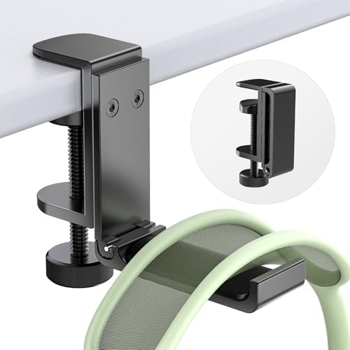 Headphone Stand for Desk – Aluminum Headset Stand with Foldable Hook, Headphone Holder Clamp Mount for Gaming Accessories, Space-Saving Under Table Headset Hanger