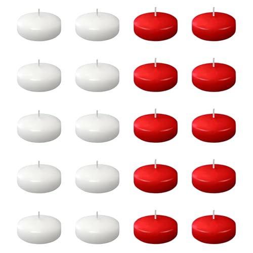 20 Pieces White and Red Floating Candles 1.5 Hour Burning Small Floating Candles Centerpiece for Special Night Pool Party Christmas Wedding Cylinder Vases