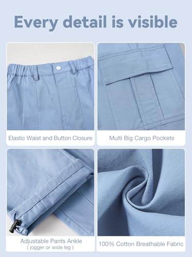 Image of Rolanko Girls Cargo Pants Wide Leg Streetwear Kids Pants with Pockets Trendy Jogger Trousers 4-14 Years