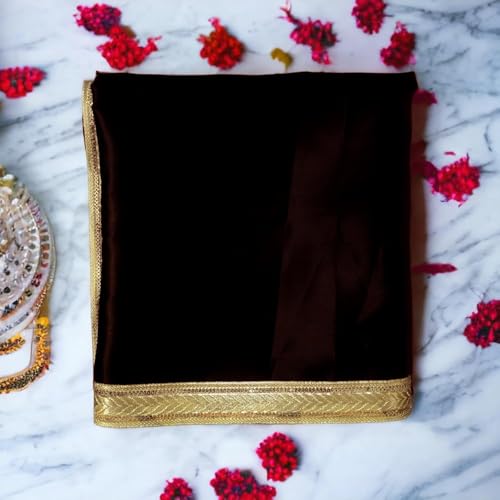 Image of RMCG Traders Pooja Cloth for Mandir, Pooja Mandir Kapda, Goddess Kali /Lakshmi /Saraswati Chowki Aasan, Decoration Cloth for Puja Ghar 1 Meter Each (Black & Pink)