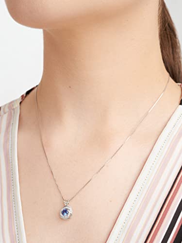 Amazon Essentials Created Gemstone and 1/10 CT TW Lab Grown Diamond Love Knot Pendant Necklace with Box Chain in Platinum Over Sterling Silver, 18"+ 2" Extender (previously Amazon Collection)2