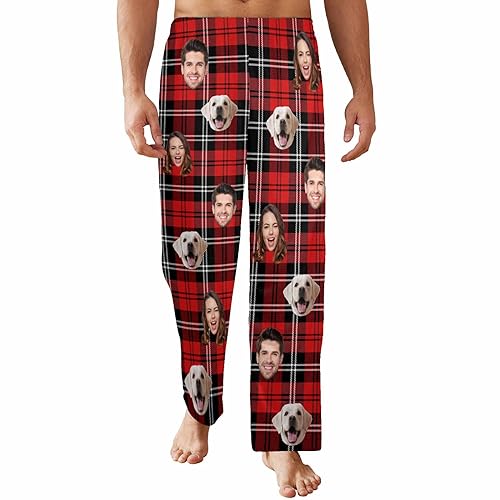 FunStudio Christmas Custom Face Plaid Pajama Pants with Picture Xmas Customized Photo Gifts for Men Women