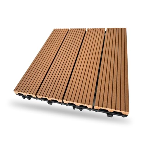 Baldosas Madera Composite WPC Terraza Patio Jardin Porche Ext e Int - Antideslizantes Robustas Texturizadas - 1 unidad 30x30x2,5 Marron Capuchino