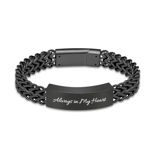 constantlife Cremation Bracelet for Ashes for Men - Stainless Steel Cuban Link Urn Bracelet Keepsake Ash Holder Cremation Memorial Jewelry (Always in My Heart-Black 20cm)