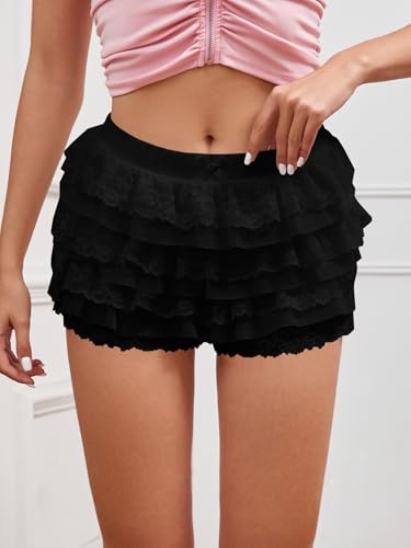 Women Y2K Lace Multi-Layered Bloomers, Lolita Ruffle Shorts, Sexy Short Pumpkin Pants, Elastic Waist Sweet Pettipants3