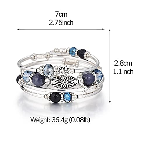 Fulu Autumn Stackable Beaded Bracelets For Women Boho Wrap Silver Bracelet Layered Fashion Jewelry Gifts For Her(Blue) #TOP5