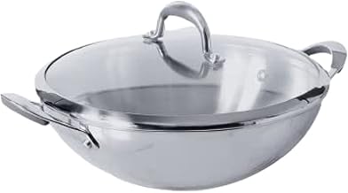 Meyer Select Nickel Free Stainless Steel Kadai with Glass Lid | Steel Kadhai with Triply Base for Deep Frying | PFOA, Gas and Induction Compatible, 26cm/ 3.25 Liters, Silver
