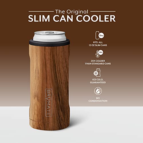Brümate Hopsulator Slim Can Cooler Insulated For 12Oz Slim Cans | Skinny Can Coozie Insulated Stainless Steel Drink Holder For Hard Seltzer, Beer, Soda, And Energy Drinks (Walnut) #TOP1
