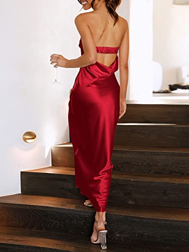Image of ANRABESS Women Wedding Guest Maxi Dress Strapless Satin Tube Bodycon Backless Cocktail Formal Dresses 2025 Fall
