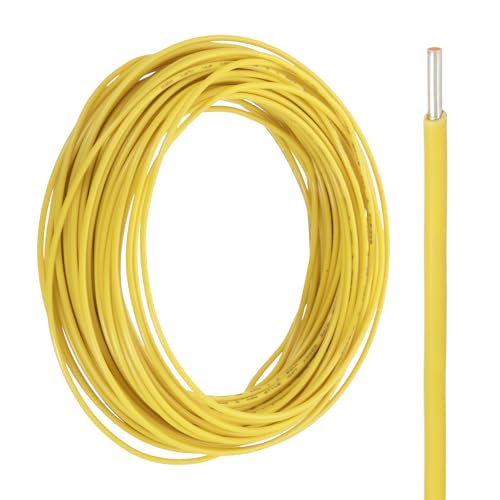 QUARKZMAN Cable UL1007 De Núcleo Sólido, Calibre 22 50 Pies 300V 22 AWG Cable Eléctrico De Cobre Estañado PVC 80 Grados Alta Temperatura Para Instalaciones Fijas, Electrodomésticos, Amarillo