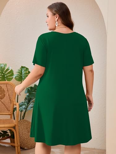 Image of AusLook Plus Size Midi Dress for Women Short Sleeve V Neck Criss Cross A Line Summer Casual Vacation Sundresses with Pockets