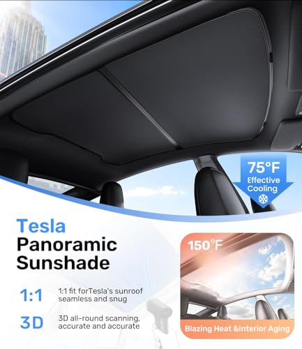 Image of Zanch Tesla Model Y Sunshade Roof for 2020-2025, Black | Snap-On, Damage-Free Install, Custom Fit, Heat Insulation, Foldable Design, Blocks UV & Sun Heat