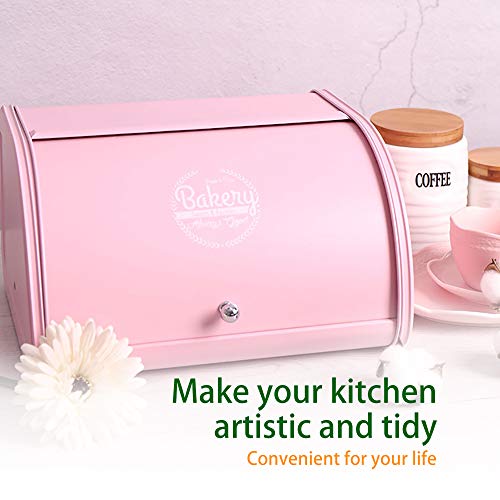 X458 Pink Metal Bread Box/Bin/Kitchen Storage Containers With Roll Top Lid (Pink) #TOP3