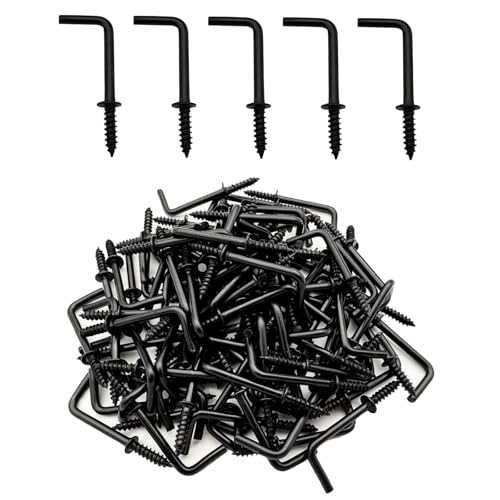 IDEALSV Black 1 Inch 1 Shape Screw Hooks L Shape Hook 7 Shape Right Angle Medal Hooks (40 Pack)