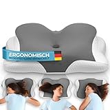 Glückstoff® Ergonomisches Kissen [Innovationspreis für Ergonomie nominiert] Kopfkissen aus Memory Foam | Ergonomisches Nackenkissen Nackenrolle Seitenschläferkissen Grau