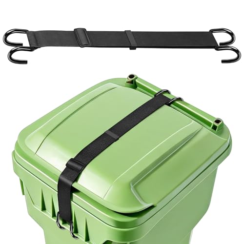 Heavy Metal Non-Slip Double Claw Trash Can Lid Lock, Adjustable Outdoor Garbage Can Lock, Windproof & Animal-Proof (Raccoons, Dogs, Bears), Universal Fit 28-96 Gallon Bins, Easy Install & Auto Release