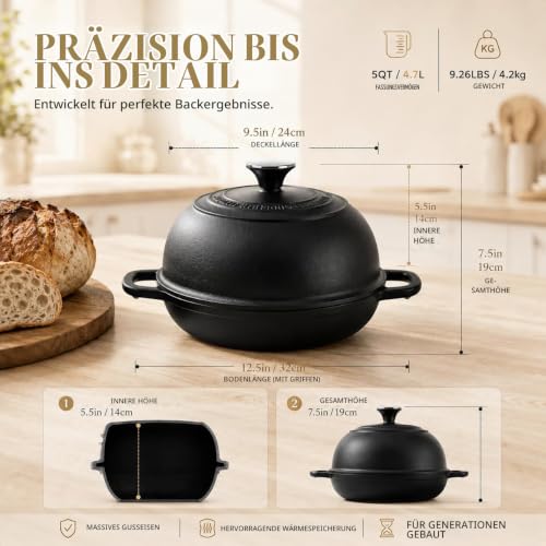 AHJ Gusseisen Topf Brot Backen,4.7L/24cm Emaillierung Dutch Oven – Ansicht 2