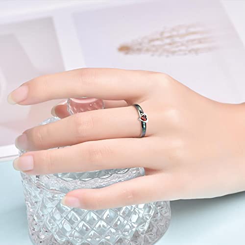 Abalone Shell Inlay Stainless Steel Rings Dainty Love/Heart Band Wedding red Cubic Zirconia Cz 3mm Ring for Women Her Teens Girls Girlfriend Size 6 to 102