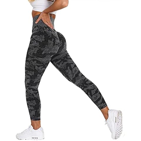 Iuulfex Seamless Leggings for Women Workout Leggings Yoga Pants Gym High Waist Tummy Control Compression Tights, #3 Camo Black, Large Cover