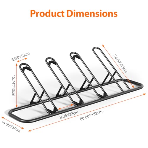 Image of Mr IRONSTONE Floor Bike Rack for Garage, Indoor /Outdoor Bicycle Storage Stand, Parking Rack for Mountain, Road & Kids Bikes (Black, 4-Slot)