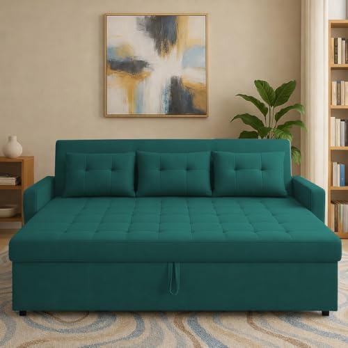 Image of Emilio 3 Seater Pull-Out Sofa Cum Bed (Pine Color) Premium Fabric Sofa Set for Living Room | Bedroom