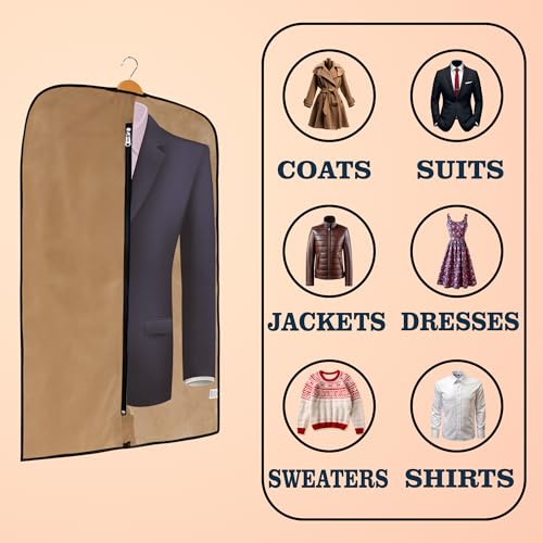 Image of Kuber Industries Pack of 2 Blazer Cover | Suit Covers with Zip for Women & Men | Dustproof Coat Bag for Clothes, Jacket | Half Transparent Coat Cover | Beige