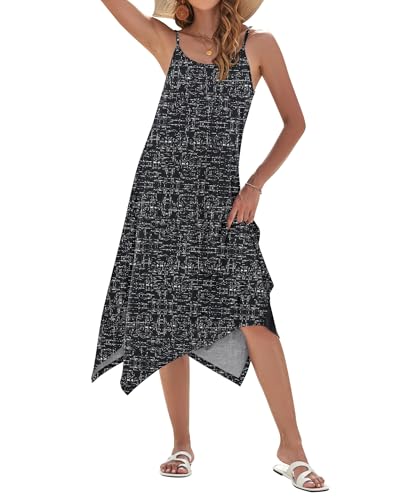 Image of AUSELILY Women's Summer Dresses 2026 Casual Sleeveless Spaghetti Strap Sundress Asymmetrical Midi Dress with Pockets